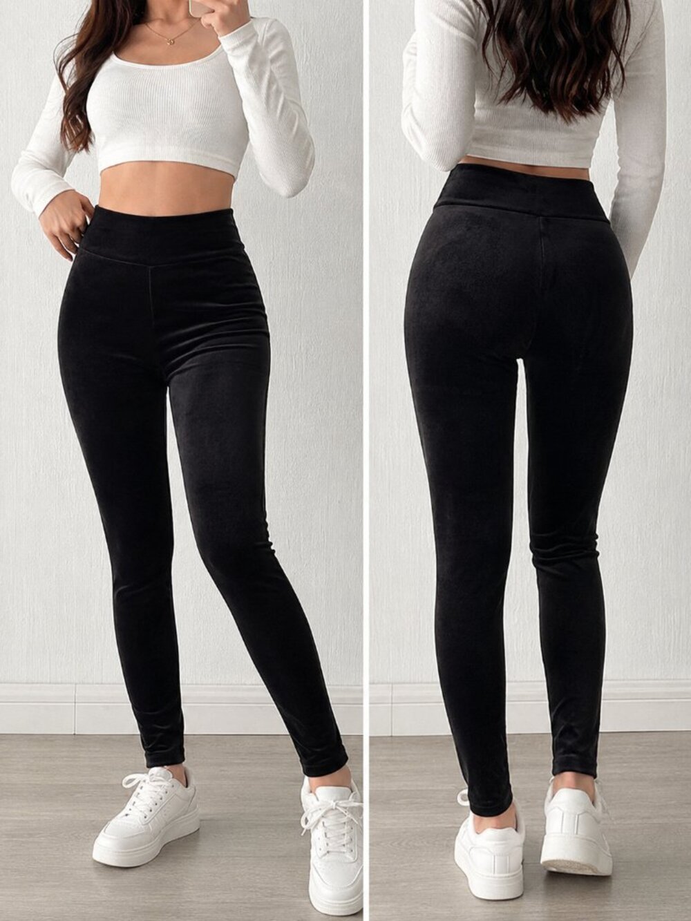 No Boundaries Black Velour Leggings Soft Stretch High Rise Velvet Feel S/M